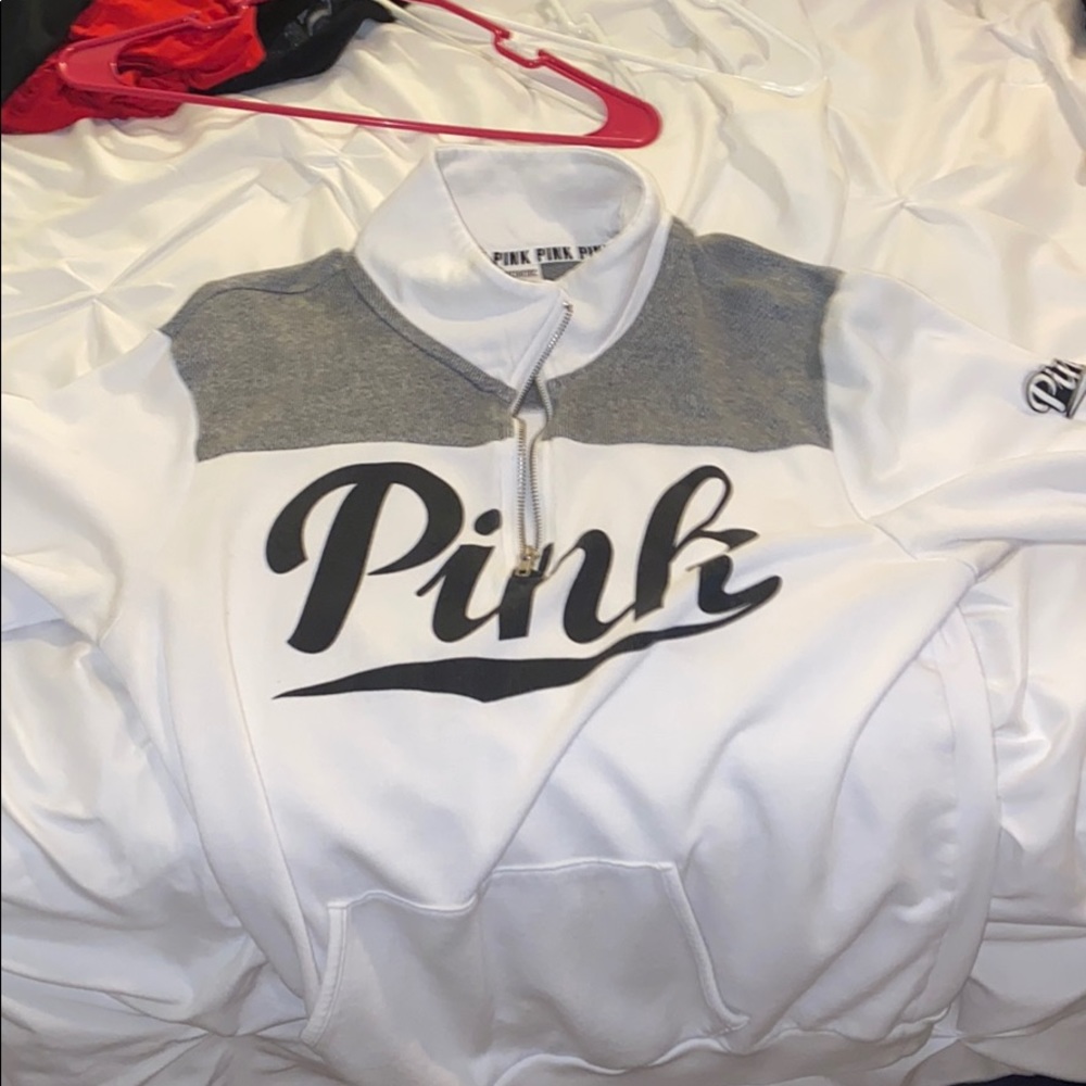 white PINK quarter zip